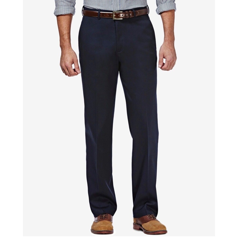 $70 NEW HAGGAR Mens 32x30 Navy Cotton Classic Fit Premium Soft Khaki/Chino Pants